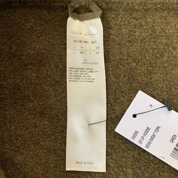 NWT RICK OWENS FW 18 Sisyphus Zip Up "Dirty Green" Hooded Sweater Wool Gorgeous - Picture 13 of 15